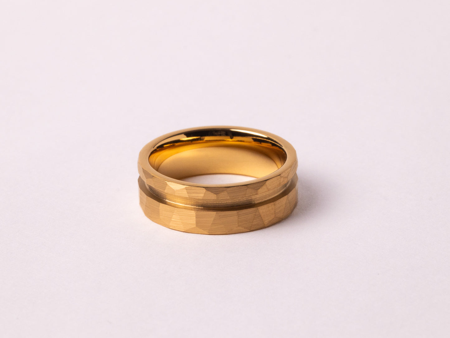 Yellow Gold Plated Offset Hammered Tungsten Ring Core