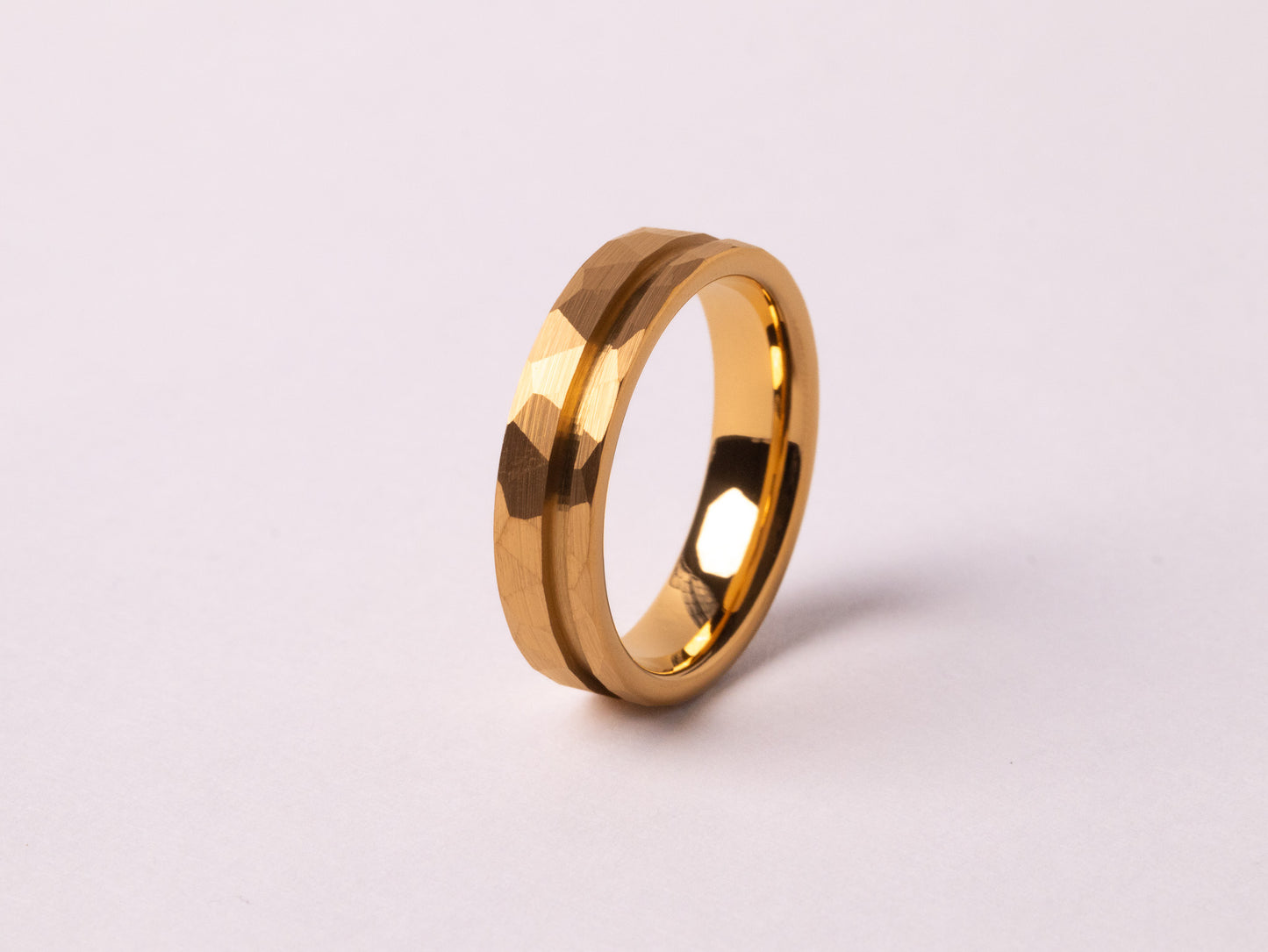 Yellow Gold Plated Offset Hammered Tungsten Ring Core