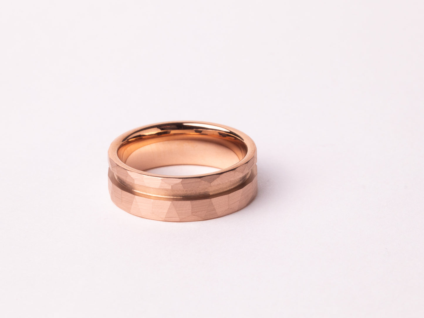 Rose Gold Plated Offset Hammered Tungsten Ring Core