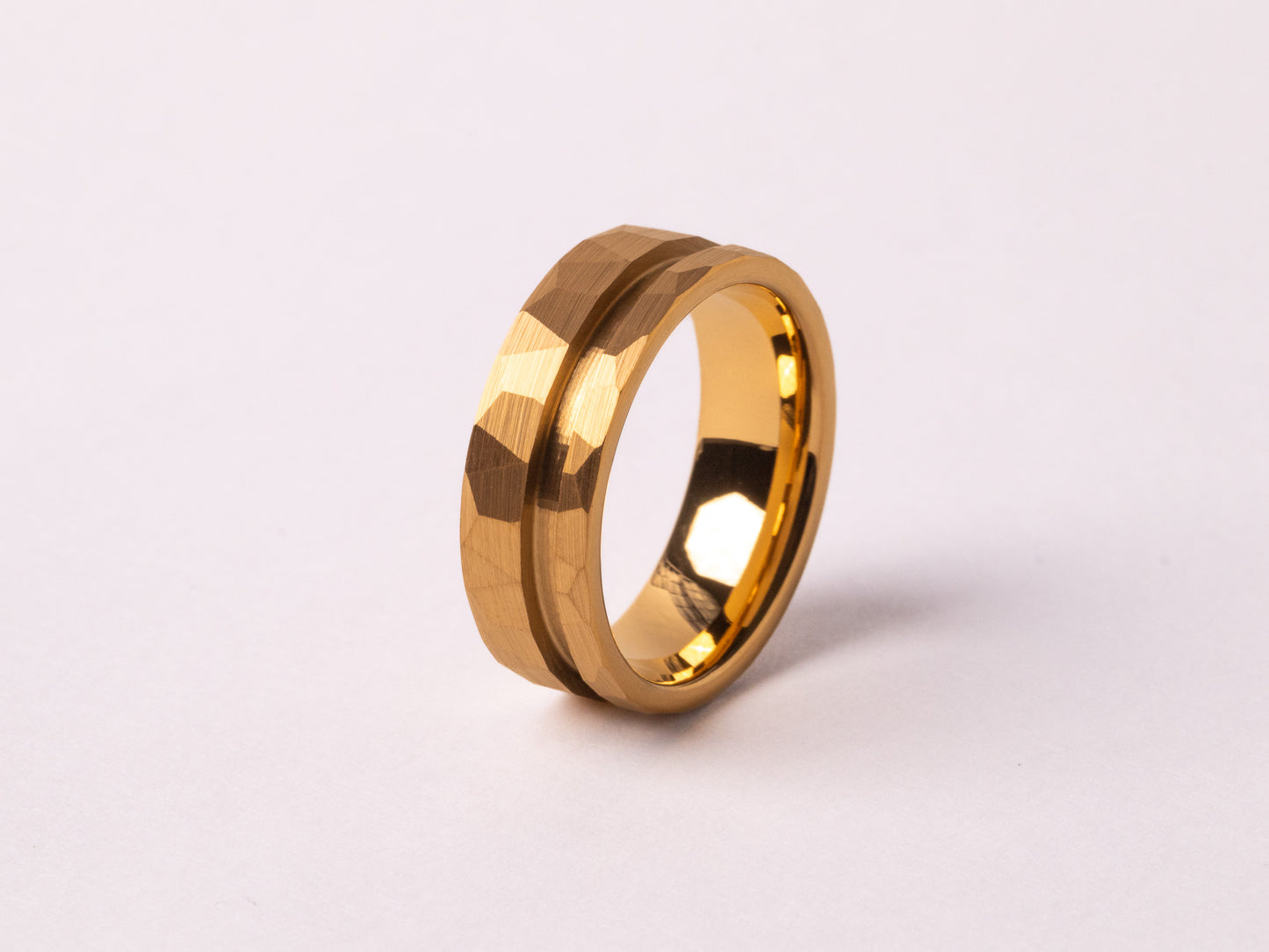 Yellow Gold Plated Offset Hammered Tungsten Ring Core