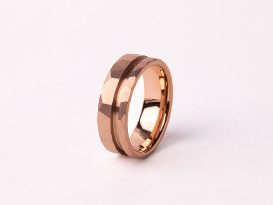 Rose Gold Plated Offset Hammered Tungsten Ring Core