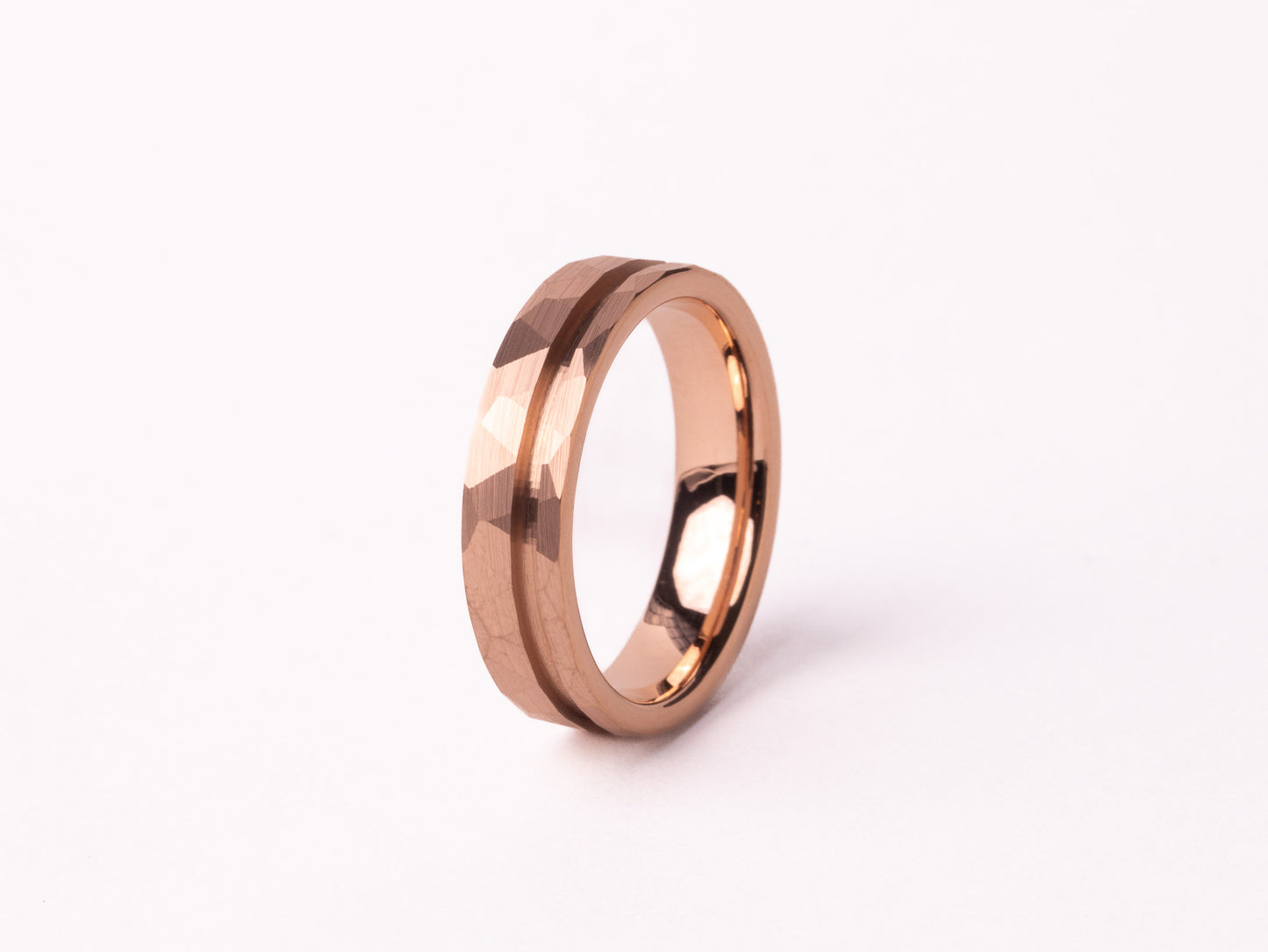 Rose Gold Plated Offset Hammered Tungsten Ring Core