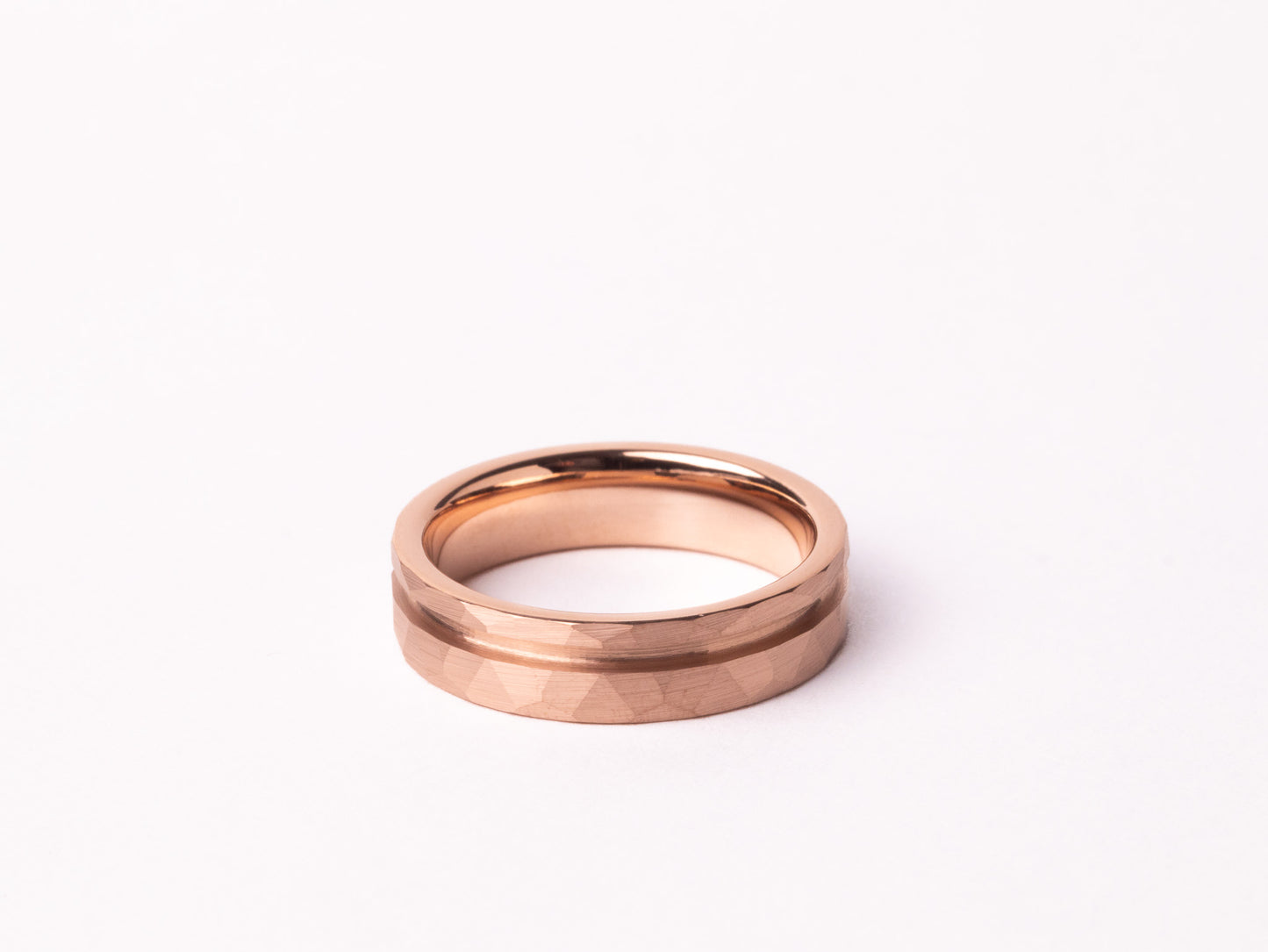 Rose Gold Plated Offset Hammered Tungsten Ring Core